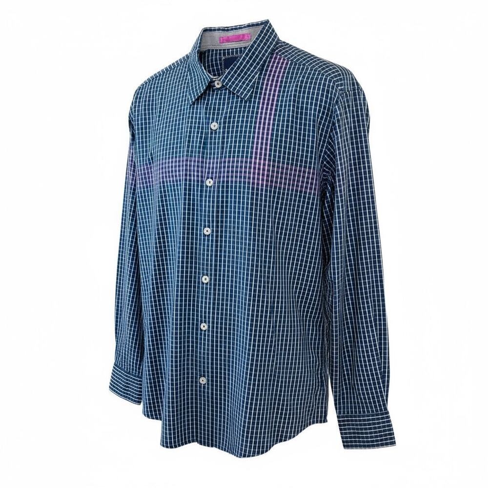 EUC Men’s Tommy Bahama Unique Blue Pink Plaid Button Down Shirt Men’s Size Large